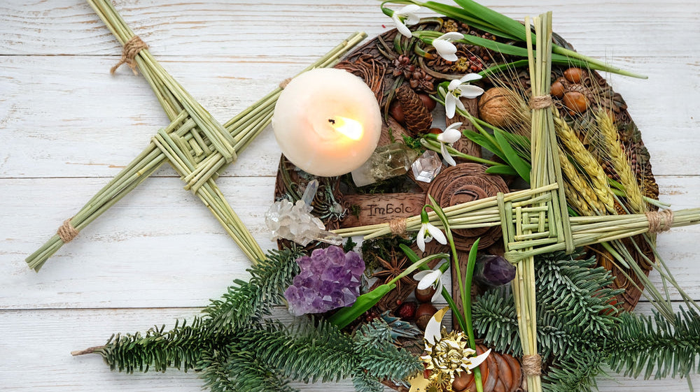 Brigid’s cross with Imbolc altar