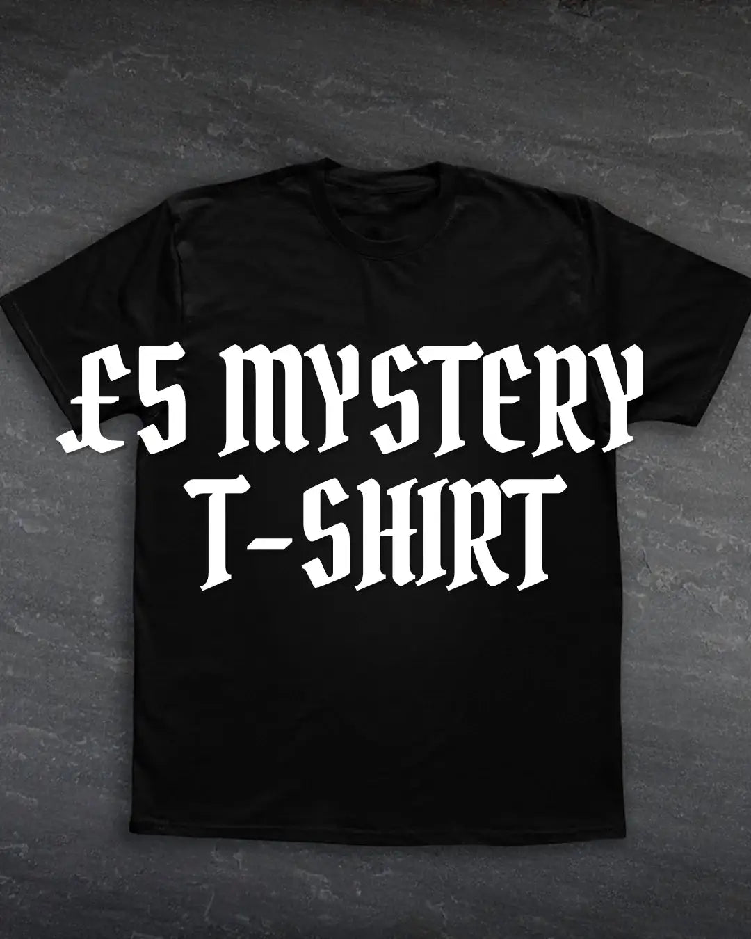 £5 mystery T-shirt with bold white text on black cotton, Norse-inspired apparel deal