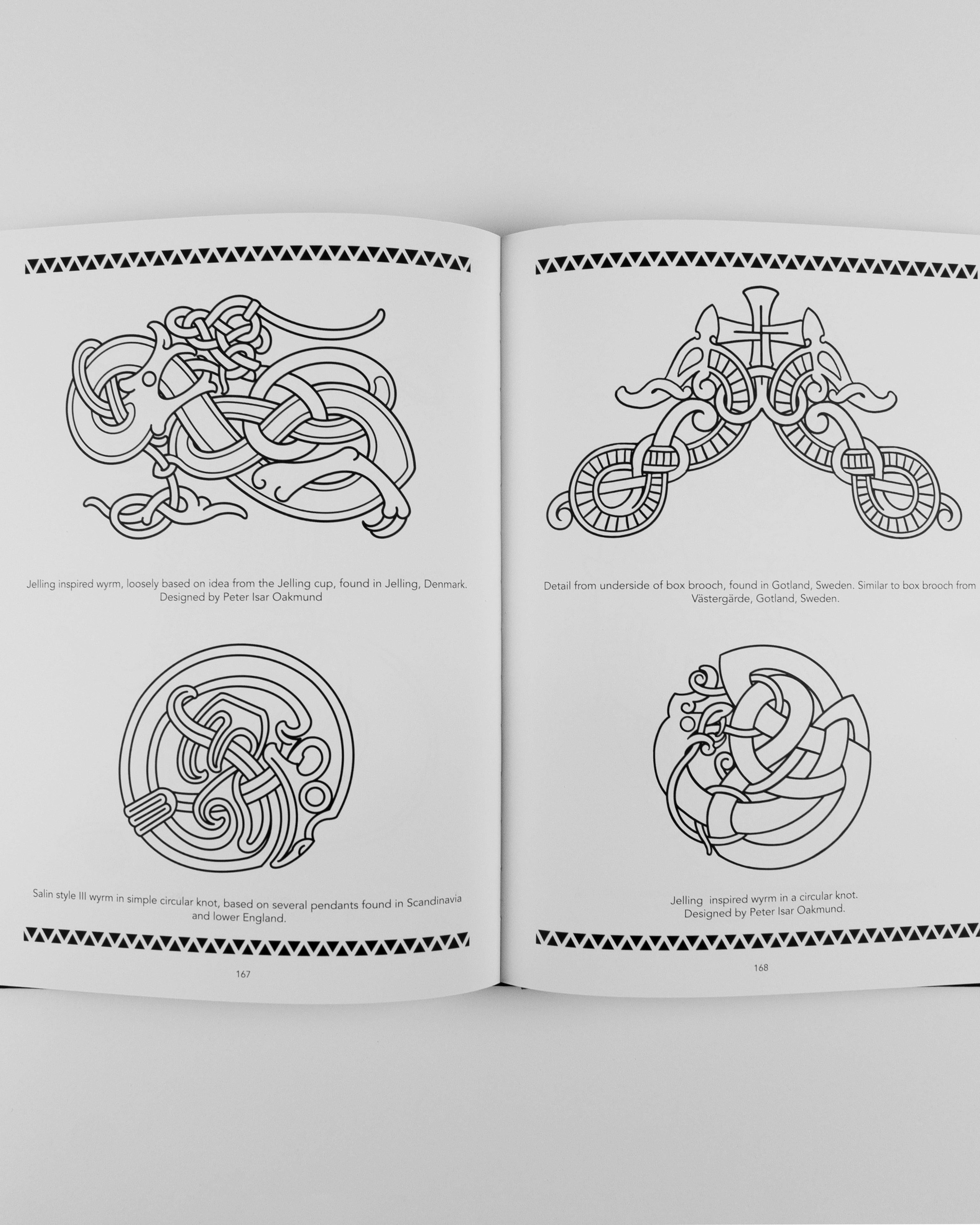 Norse-inspired tattoo designs featuring Jelling and Salin style wyrm patterns from Viking artifacts.