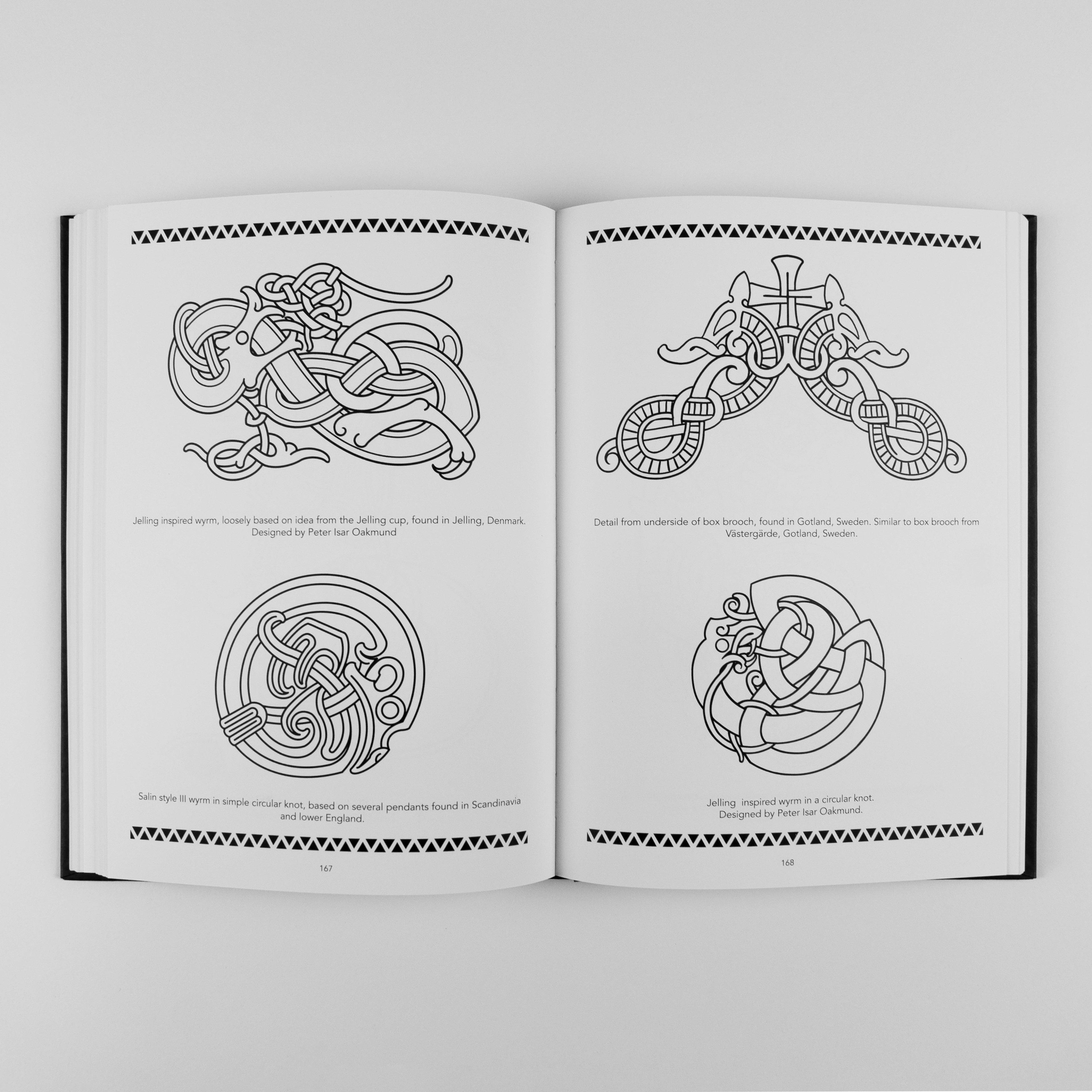Norse-inspired tattoo designs featuring Jelling and Salin style wyrm patterns from Viking artifacts.