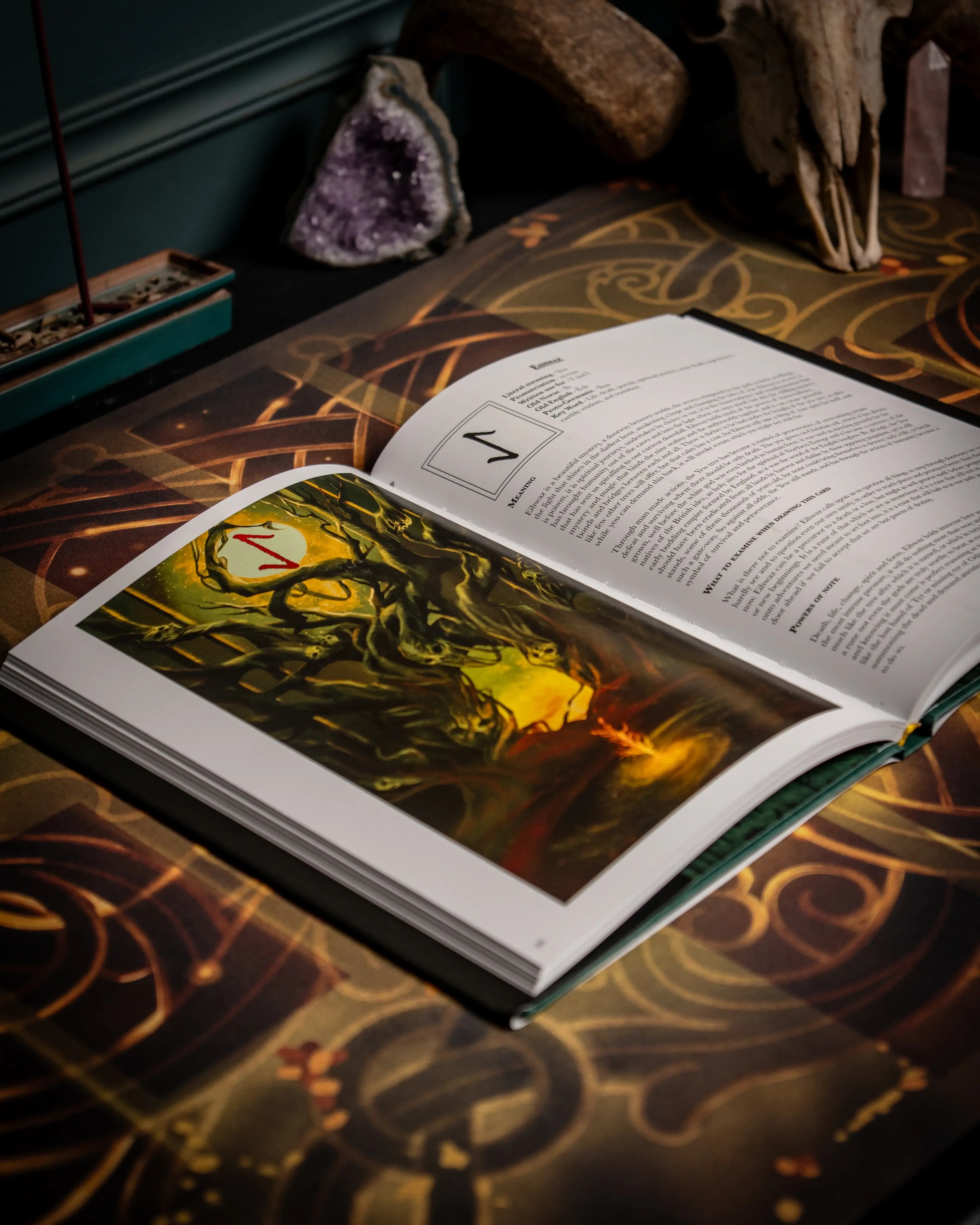 Norse-inspired art book with Viking rune illustration and mystical design elements