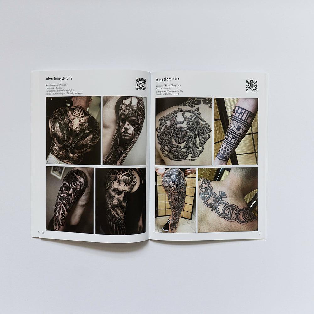 Viking tattoo designs from Norse-inspired art book featuring intricate runes and mythological motifs