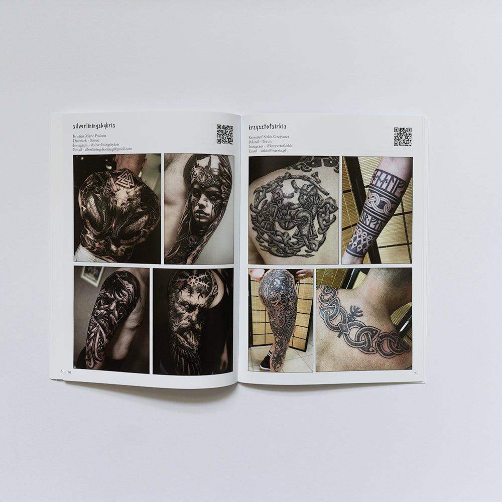 Viking tattoo designs from Norse-inspired art book featuring intricate runes and mythological motifs