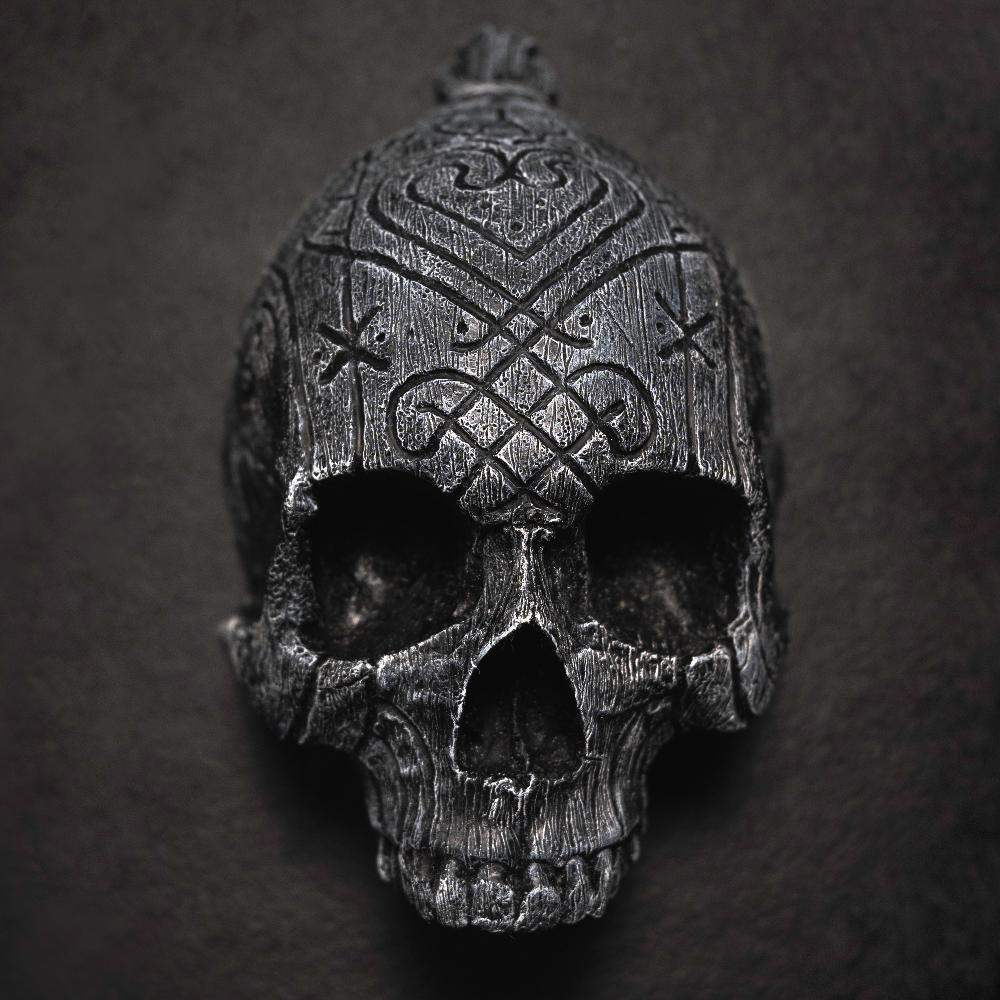 Dark Norse skull pendant with intricate Viking rune carvings, authentic Viking-inspired jewelry