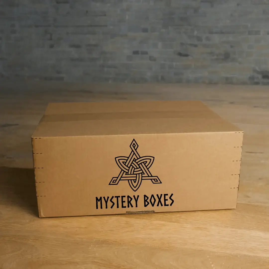 Mystery Box with Norse knotwork design, featuring Viking-inspired art and runes for tattoo enthusiasts