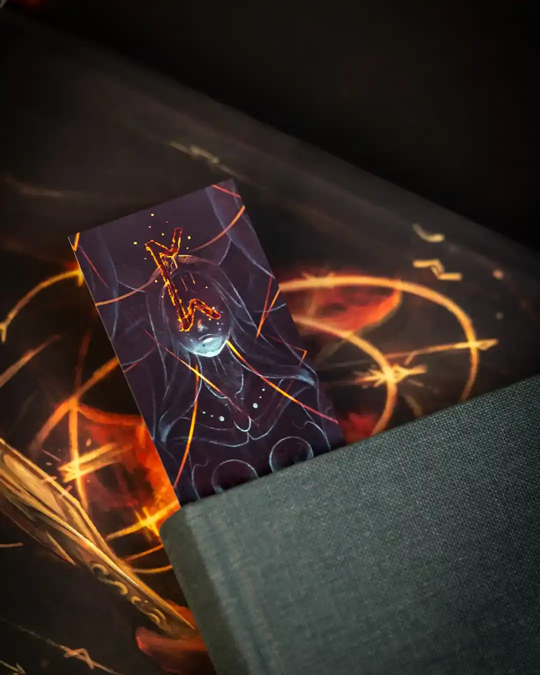Norse-inspired bookmark with glowing runes and mystical design, perfect for Viking art lovers