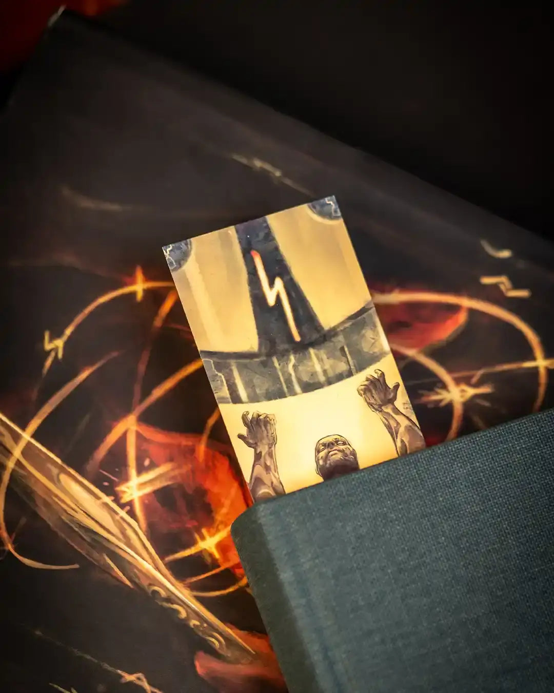 Viking rune art bookmark with Norse mythology design, featuring Thor’s hammer and ancient symbols