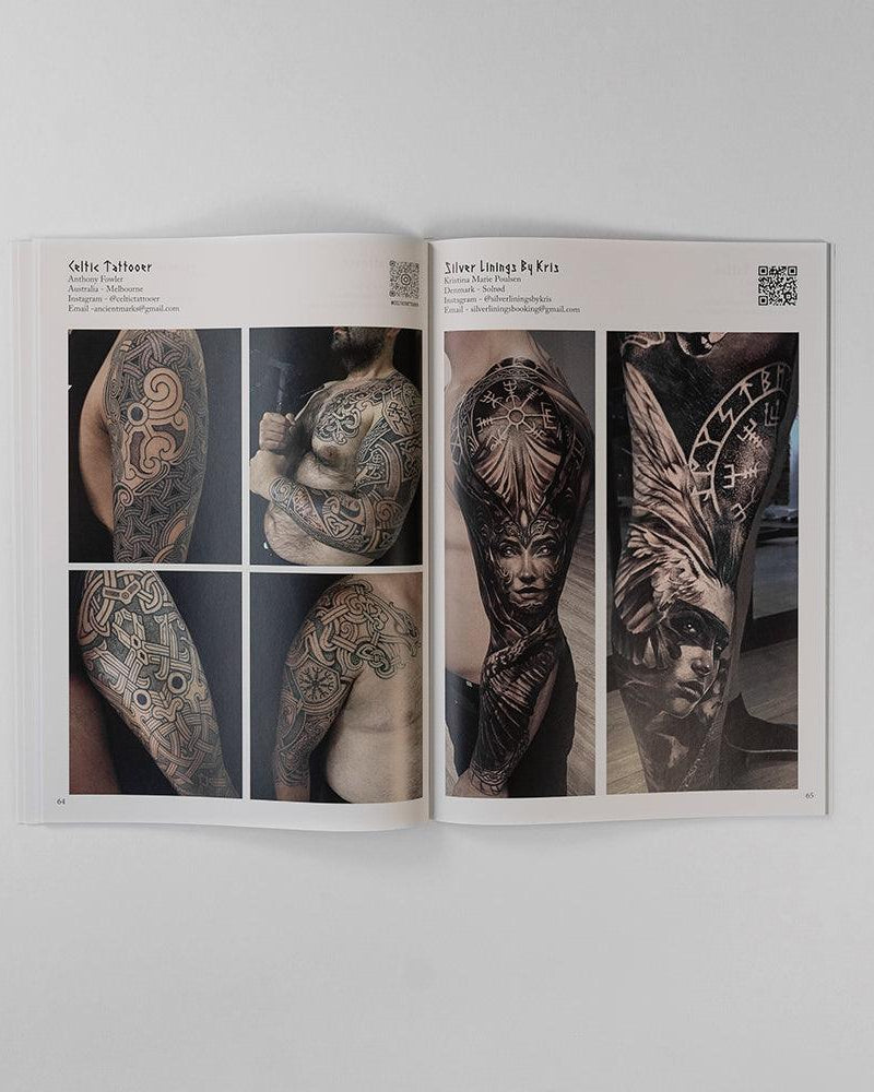 Viking and Celtic tattoo art book featuring Norse-inspired designs and rune tattoos by tattoo artists.
