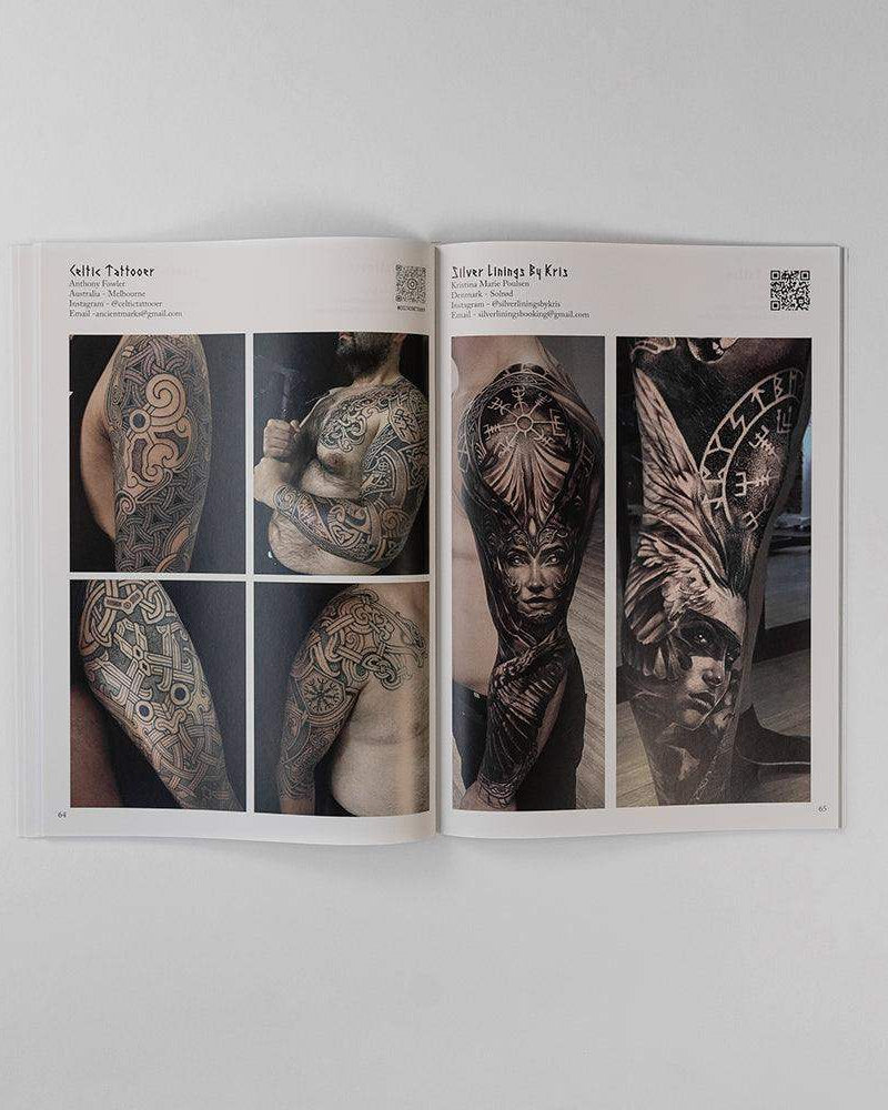 Viking and Celtic tattoo art book featuring Norse-inspired designs and rune tattoos by tattoo artists.