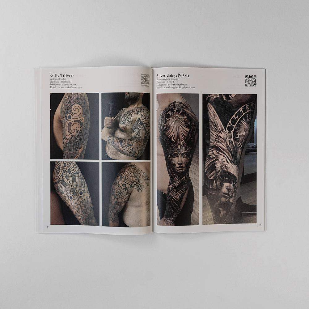 Viking and Celtic tattoo art book featuring Norse-inspired designs and rune tattoos by tattoo artists.