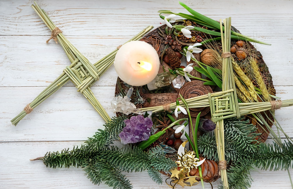 Brigid’s cross with Imbolc altar