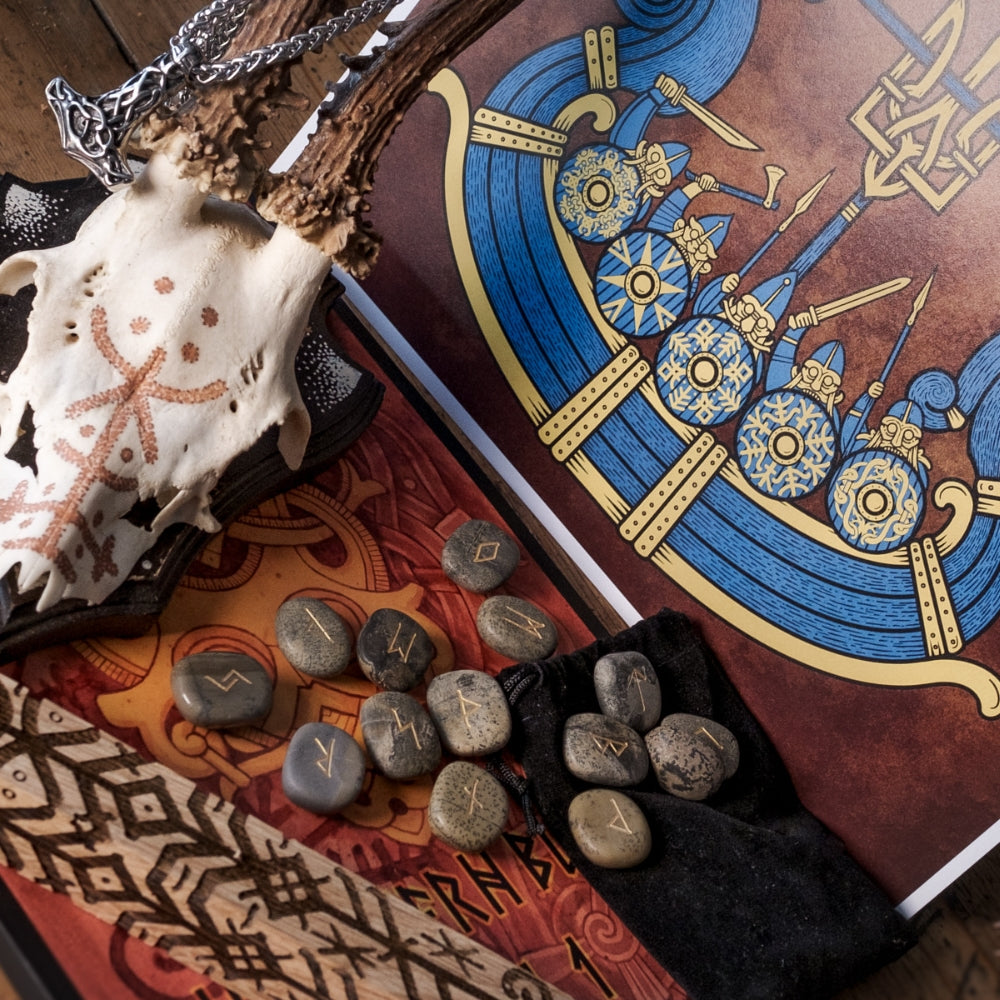 Nordic and Viking jewellery, animal skulls, bind runes, art prints and protection staves