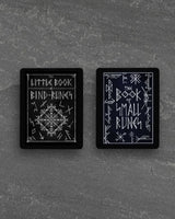 Two Norse rune books: 'The Little Book of Bind-Runes' and 'The Book of Small Runes' with white symbols on dark covers.